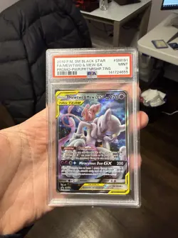 2019 POKEMON SM BLACK STAR PROMO #SM191 FULL ART/MEWTWO & MEW GX PSA 9 - Image 1