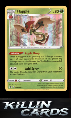 Flapple 022/192 Pokemon Holo Rare SWSH02: Rebel Clash Card NM - Image 1