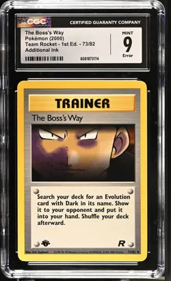 CGC 9 MINT The Boss's Way Team Rocket 1st Edition 73/82 ERROR Pokemon Card - Image 1