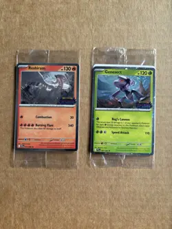 Sealed Reshiram 017/094 & Genesect 008/094 Phantasmal Flames Stamped Promo Cards - Image 1