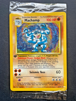 Pokemon Machamp 1st Edition Holo RARE Base Set Sealed Wrapper 8/102 - Image 1