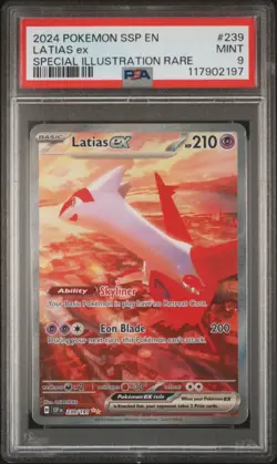 2024 POKEMON SSP EN-SURGING SPARKS SPECIAL ILLUSTRATION RARE LATIAS EX PSA 9 - Image 1