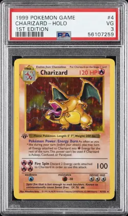1999 POKEMON BASE SET 1ST EDITION #4 CHARIZARD-HOLO PSA 3 - Image 1