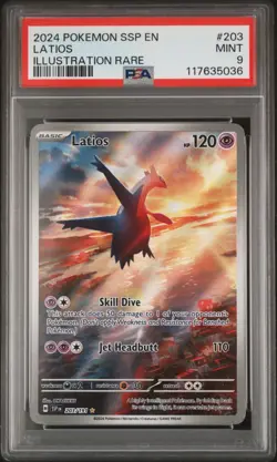 2024 Pokemon SSP EN Surging Sparks Latios #203 Illustration Rare PSA 9 MINT - Image 1