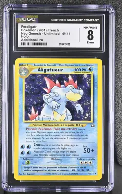 CGC 8 FRENCH Feraligatr 2001 Neo Genesis 4/111 Holo ERROR Pokemon Card - Image 1