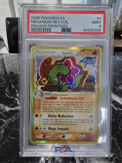 2006 POKEMON EX DRAGON FRONTIERS MEGANIUM 4/101 REVERSE STAMPED HOLO RARE PSA 9 - Image 1