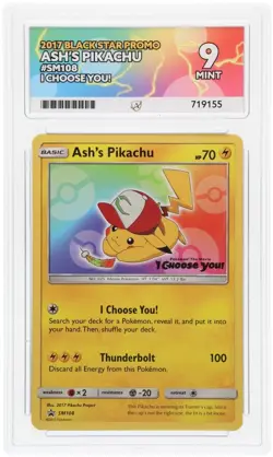 ACE 9 Ash’s Pikachu SM108 2017 Black Star Promo Graded Pokemon Card TCG - Image 1