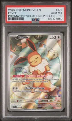 2025 POKEMON PRISMATIC EVOLUTIONS POKEMON CENTER ETB PROMO SVP #173 EEVEE PSA 10 - Image 1
