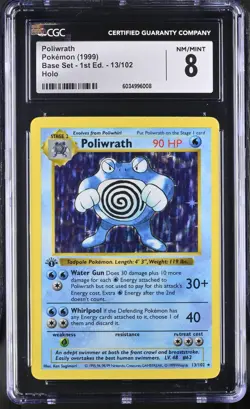 Poliwrath 1st Edition Shadowless Holo Pokemon 1999 Base Set 13/102 CGC 8 - Image 1