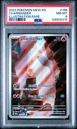 2023 POKEMON MEW EN-151 ILLUSTRATION RARE #168 CHARMANDER PSA 8 - Image 1