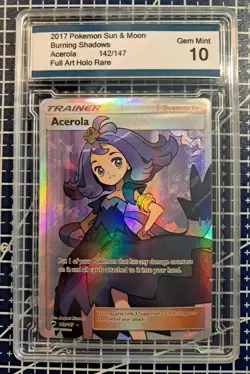2017 Pokemon Sun & Moon Burning Shadows Acerola Full Art 142/147 Gem Mint 10 - Image 1