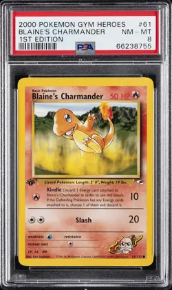 2000 POKEMON GYM HEROES 1ST ED #61 BLAINE'S CHARMANDER PSA 8 - Image 1