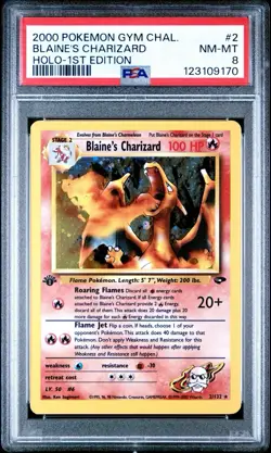 2000 Pokemon Gym Challenge Blaine’s Charizard 1st Edition Holo PSA 8 #2 - Image 1
