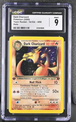 CGC 9 MINT Dark Charizard Team Rocket 1st Edition 4/82 Holo Pokemon Card - Image 1