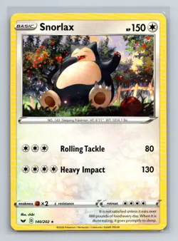 Snorlax Rare from SWSH01: Sword & Shield Base Set, card #140/202 in NM - Image 1