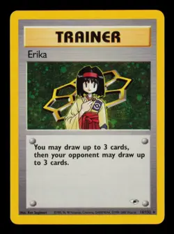 Pokemon Card Erika SWIRL HOLO 16/132 Gym Heroes WOTC Rare LP Trainer 2000 - Image 1