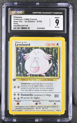 CGC 9 MINT Chansey 1999 Base Set 1st Edition 3/102 Holo FRENCH Pokemon Card - Image 1