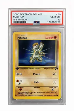 2000 Machop #59 Team Rocket 1st Edition Pokemon Card Graded PSA 10 - Image 1