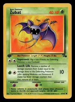 Zubat 57/62 Common Fossil 1st Edition WOTC Pokemon LP - Image 1