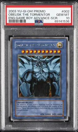 2003 YU-GI-OH! PROMO #002 OBELISK THE TORMENTOR PSA 10 - Image 1