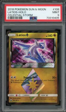 2018 PSA 9 Pokemon Sun & Moon Celestial Storm Latios Prism Star 108/168 Card MT - Image 1