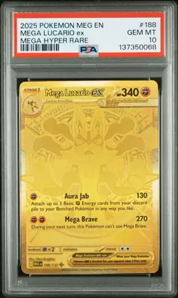 Pokemon Meg Evolution Mega Hyper Rare Card #188 Mega Lucario EX, PSA 10 - Image 1