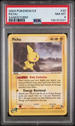 PSA 8 Pichu 20/100 Sandstorm Rare Pokemon EX 2003 MINT E-Reader - Image 1