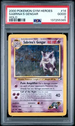 2000 POKEMON GYM HEROES HOLO #14 SABRINA'S GENGAR PSA 2 - Image 1