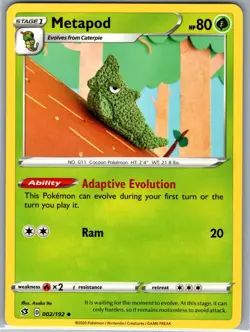 Metapod 002/192 Non Holo SWSH02: Rebel Clash - Pokemon Card - NM - Image 1