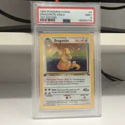 1999 POKEMON CARD DRAGONITE FOSSIL 1ST EDITION #4/62 -HOLO PSA 9 MINT - Image 1