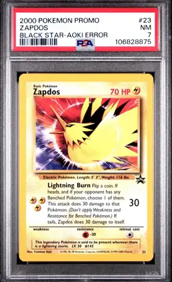 2000 Pokemon TCG WOTC Black Star Promo Cards: #23 ZAPDOS AOKI Error PSA 7 NM-MT - Image 3