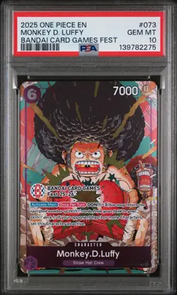 2025 One Piece EN #073 Monkey D Luffy Gem MT BANDAI Card Games Fest Promo PSA 10 - Image 1