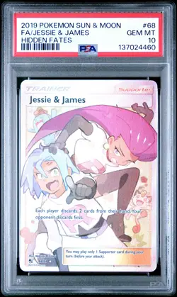 2019 POKEMON SUN & MOON HIDDEN FATES #68 FULL ART/JESSIE & JAMES PSA 10 - Image 1