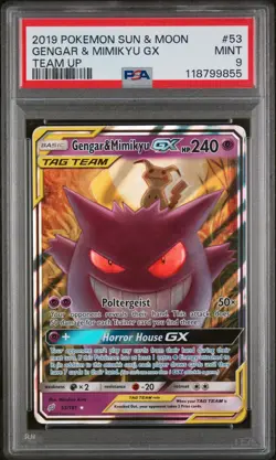 2019 Pokemon Sun and Moon Team Up Gengar/Mimikyu Gx #53 PSA 9 - Image 1