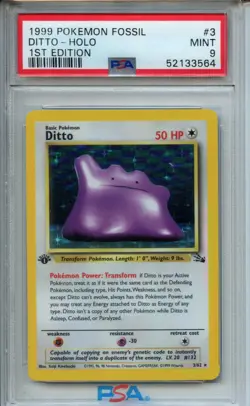1999 Pokemon Fossil #3 Ditto Holo 1st Edition PSA 9 - Image 1