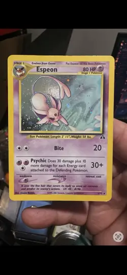 Pokemon TCG Espeon Holo Neo Discovery Unlimited 1/75 Holo Rare LP Double Swirl - Image 1