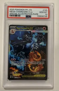 2025 POKEMON PFL SPECIAL ILLUSTRATION RARE #125 MEGA CHARIZARD X EX PSA 10 - Image 1