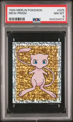 Mew 1999 Merlin Pokemon Sticker Prism #S25 PSA 8 Rare TCG - Image 1