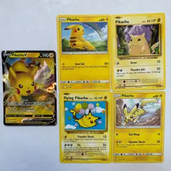 Pokemon Pikachu Card Lot of 5 Cards Pikachu V, Flying Pikachu, basic - Image 1