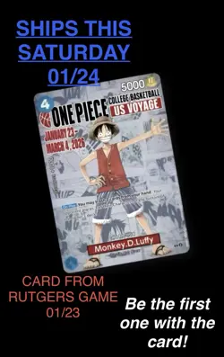 One Piece Monkey.D.Luffy US College Basketball Promo Card PRESALE 1/23 Rutgers - Image 1