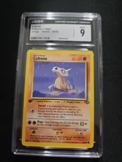 Pokemon TCG Cubone 1st Edition Jungle Pack, Card 50/64, Vintage CGC Mint 9 - Image 1