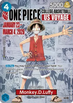LIMITED RARE One Piece Monkey.D.Luffy US College Basketball Promo Card 1/24 SHIP - Image 1