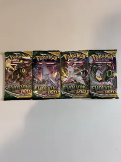 Pokemon Evolving Skies Booster Pack Art Set Of 4 Sword & Shield Plastic Sleeve - Image 1