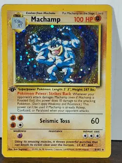 1999 Pokemon MACHAMP Base Set 1ST EDITION Holo Rare Card 8/102 LP - Image 1