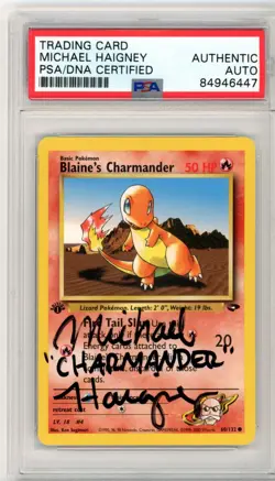 PSA Signed Micheal Haigney Pokemon TCG Blaine's Charmander 60/132 1st Edition - Image 1