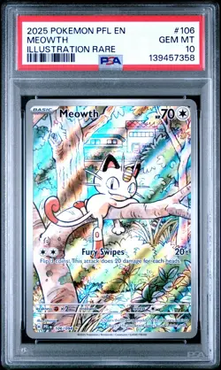2025 POKEMON PFL EN-PHANTASMAL FLAMES ILLUSTRATION RARE #106 MEOWTH PSA 10 - Image 1