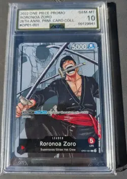 One Piece Roronoa Zoro op01-001 English GEM-MT AGS 10 25th Anniversary - Image 1