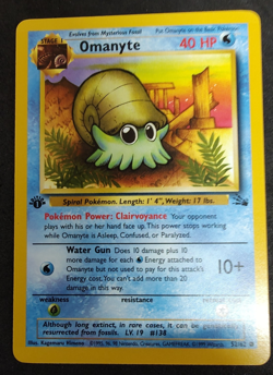Omanyte 1st Edition 52/62 Fossil Pokemon Card 1999 WOTC - Near Mint - Image 1