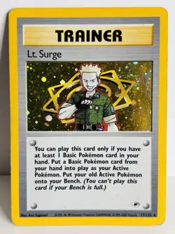 Lt. Surge 17/132 Holo Rare Pokemon TCG Card Gym Heroes Trainer - Image 1