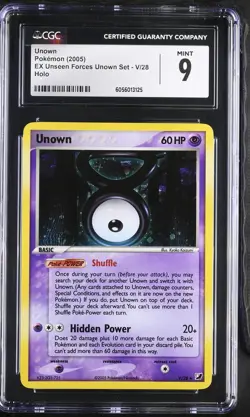 CGC 9 MINT Unown 2005 EX Unseen Forces Unown Set V/28 Holo Pokemon Card - Image 1